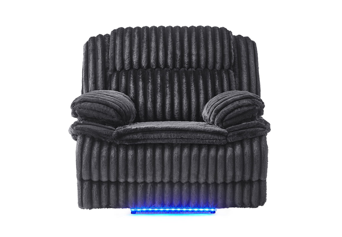 U8686 - Power Reclining Sofa With LED & Power Console Reclining Loveseat With LED & Power Recliner - Black