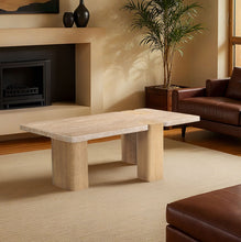 Load image into Gallery viewer, Ravenna - Genuine Fabric Travertine And Oak Wood Table
