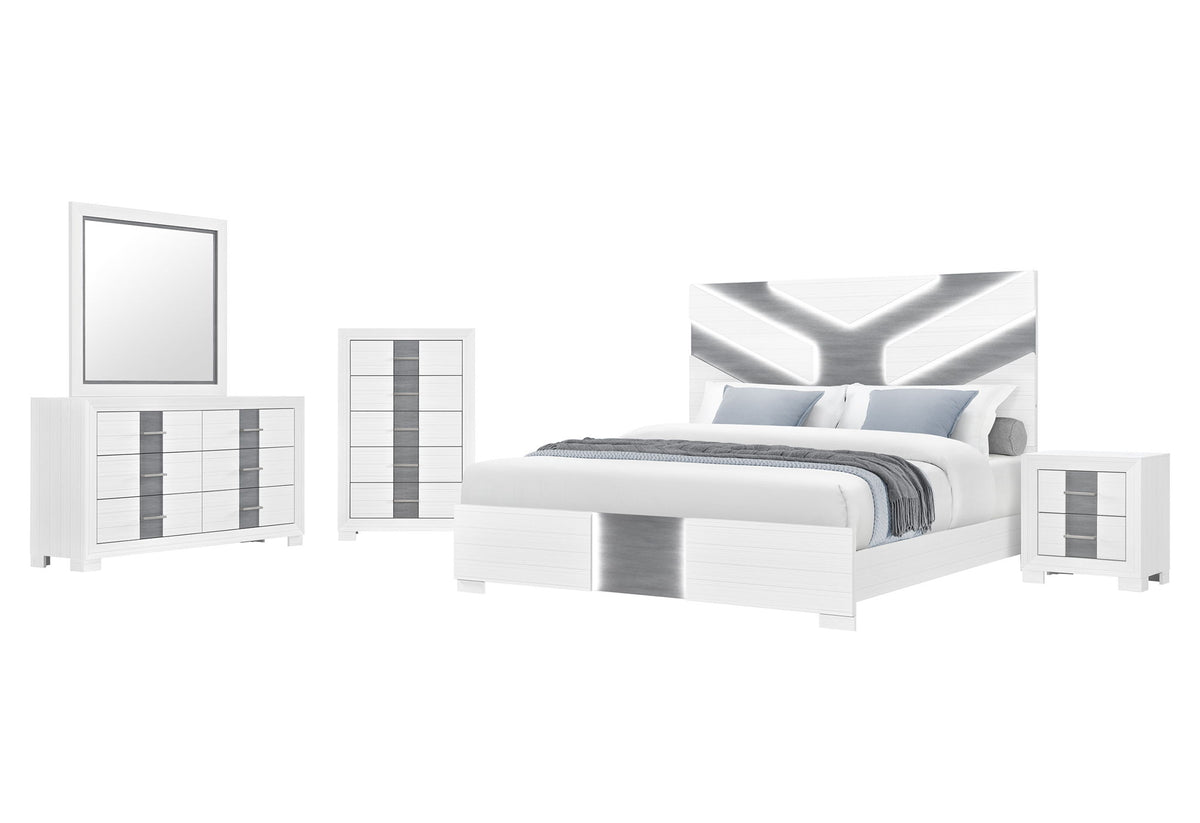 Optimus - King Bed With LED - White