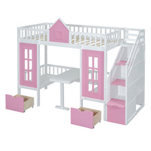 Load image into Gallery viewer, Twin Over Twin Bunk Bed With Changeable Table, Bunk Bed Turn Into Upper Bed And Down Desk
