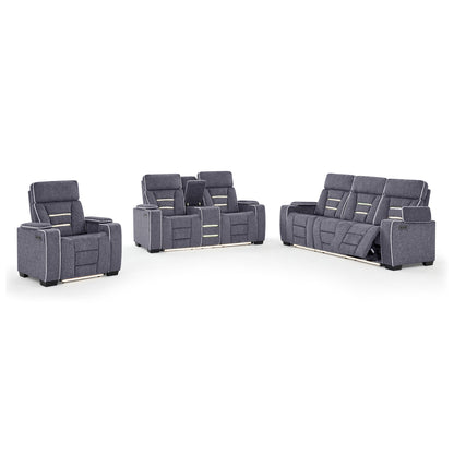 Austin - 3 Piece Reclining Sofa And Loveseat With Storage Arms - Gray
