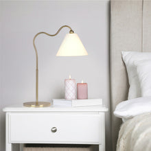 Load image into Gallery viewer, Ornate - Ring Base Curved Table Lamp With Triangle Drum Shade - Gold / White
