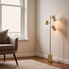 Load image into Gallery viewer, Harmony - Floor Lamp With Rotary Switch Triple Spots Block Base - Gold
