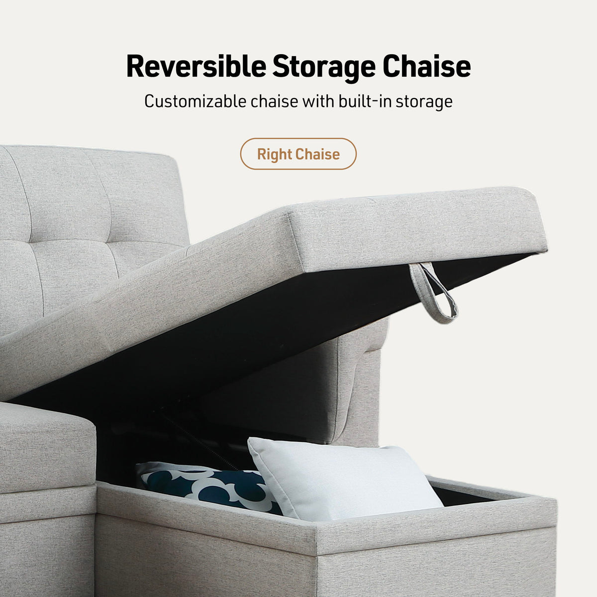 Lucca - Reversible Sleeper Sectional Sofa With Storage Chaise - Ego Home Furniture