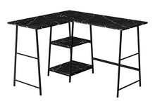 Load image into Gallery viewer, Computer Desk, Home Office, Corner, Storage Shelves, L Shape, Work, Laptop, Marble Look Laminate, Contemporary, Modern
