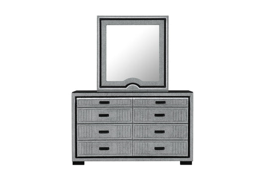 Isabella - 5 Piece King Bedroom Set (King Bed With LED, TV Lift, Bluetooth Speaker And Firpeplace Crystal) - Gray