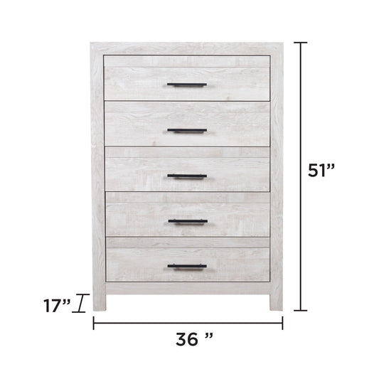 Modern Style 5 Drawer Chest In Natural Rustic Wood With Clean Lines And Spacious Storage
