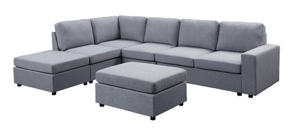 Cassia - 7 Seat Reversible Modular Sectional Sofa With Ottoman - Light Gray