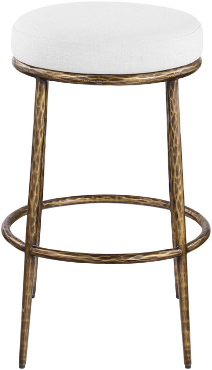 Ferro - Performance Fabric Upholstered Backless Bar Stool - Antique Brass