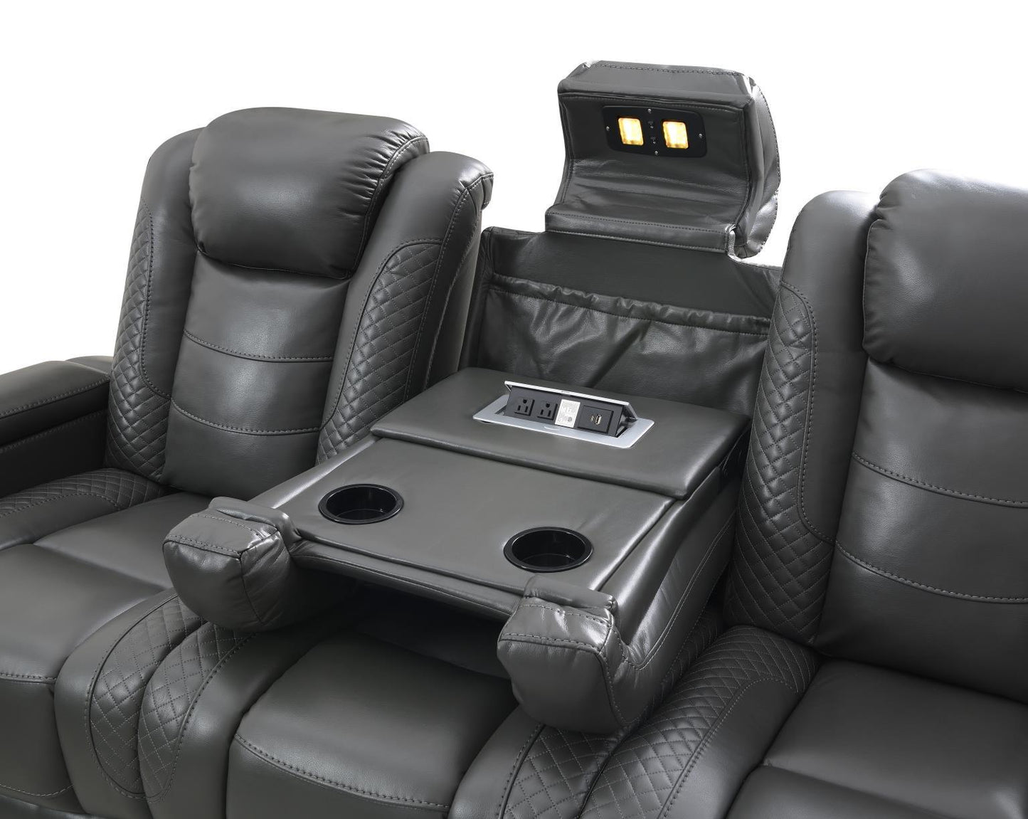 U93 - LED Power Reclining With Power Headrest, Bluetooth Speaker, And Drop Down Table Loveseat - Dark Gray