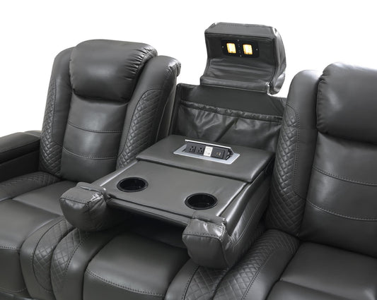 U93 - LED Power Reclining With Power Headrest, Bluetooth Speaker, And Drop Down Table Loveseat - Dark Gray