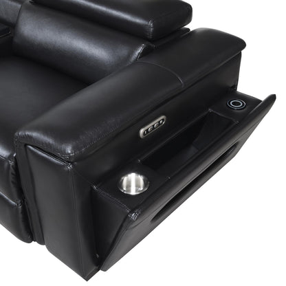 U24 - 3 Piece Power Reclining Sectional With Bluetooth Speaker, Wireless Charger, And Fridge - Black - Ego Home Furniture