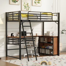 Load image into Gallery viewer, Loft Bed &amp; 3 Layers Of Shelves And L-Shaped Desk
