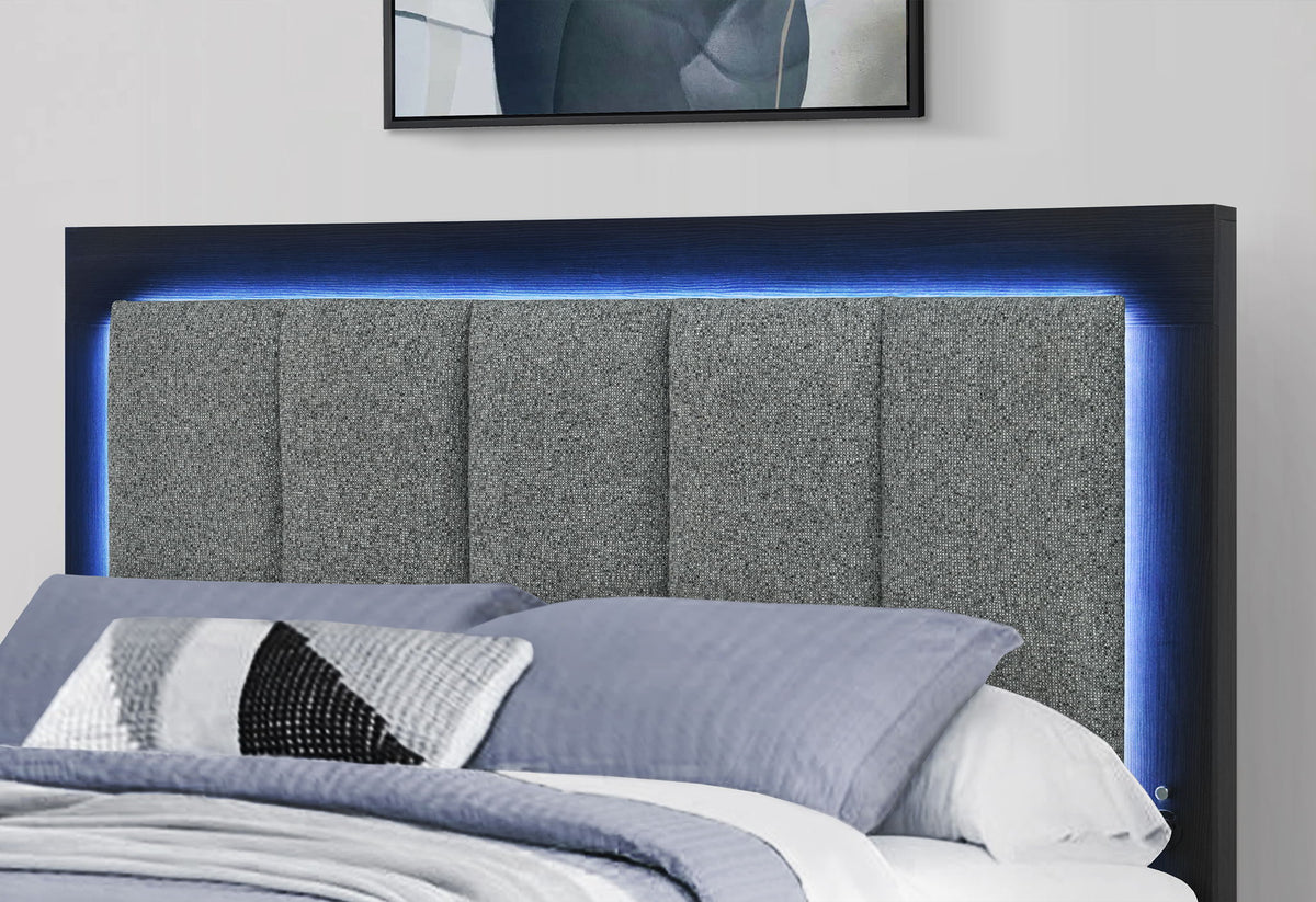 Emma - Queen Bed With LED And USB - Black / Gray