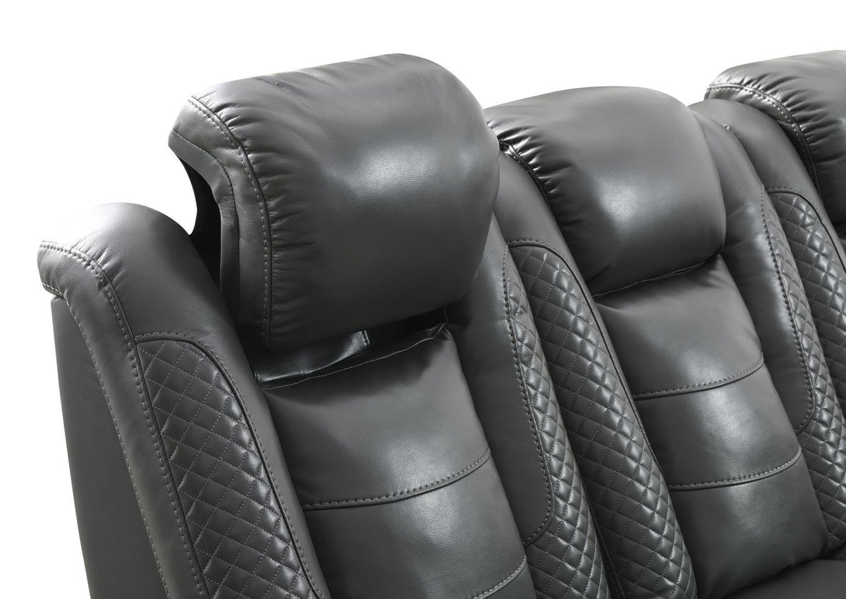 U93 - LED Power Reclining With Power Headrest, And Drop Down Table Sofa - Gray