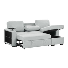 Load image into Gallery viewer, U0212 - Pull Out Sofa Bed With 1 Table Tray, 1 USB, And Storage Chaise - Silver
