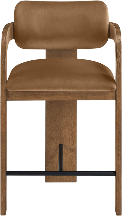 Cedra - Velvet Performance Fabric Upholstered Counter Stool - Brown Frame