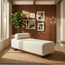 Load image into Gallery viewer, Zephyr - Linen Textured Fabric Upholstered Chaise - Painted Brown Walnut Base
