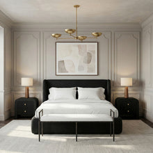 Load image into Gallery viewer, Axis - Linen Textured Cream Fabric Upholstered Bench
