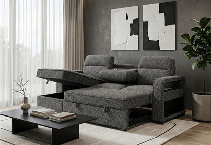 U2601 - Sofa Bed Reversible Loveseat With Pull Out And 2 Arms - Dark Gray