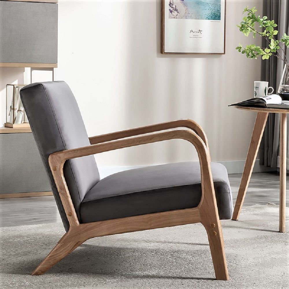 Open Framed Armchair With Cushioning And - Gray