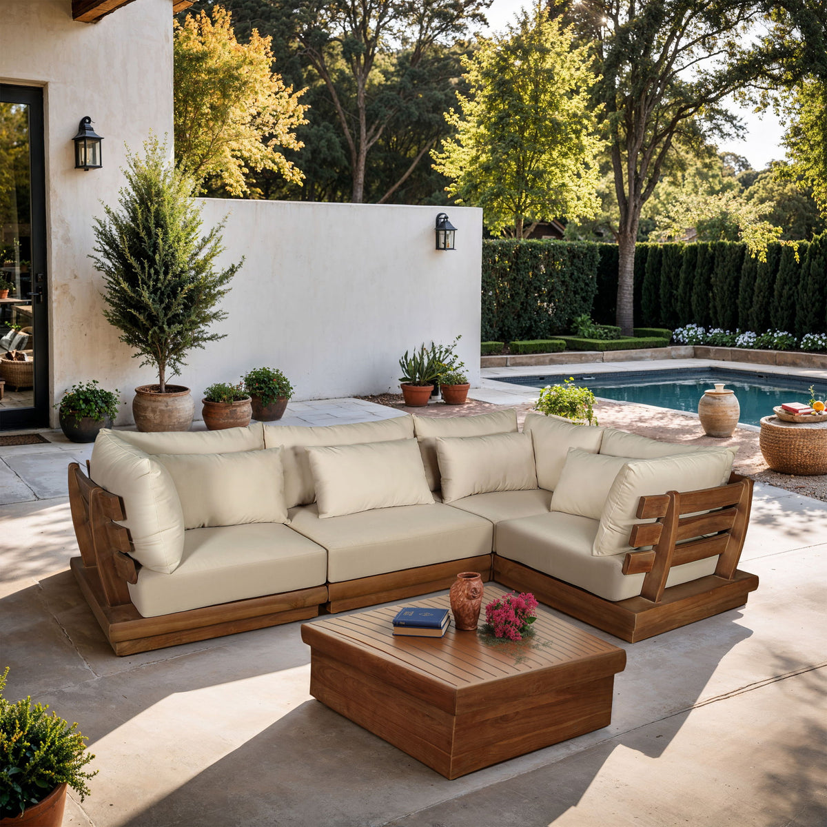Mirella - 4 Piece Water Resistant Fabric Outdoor Patio Modular Sectional