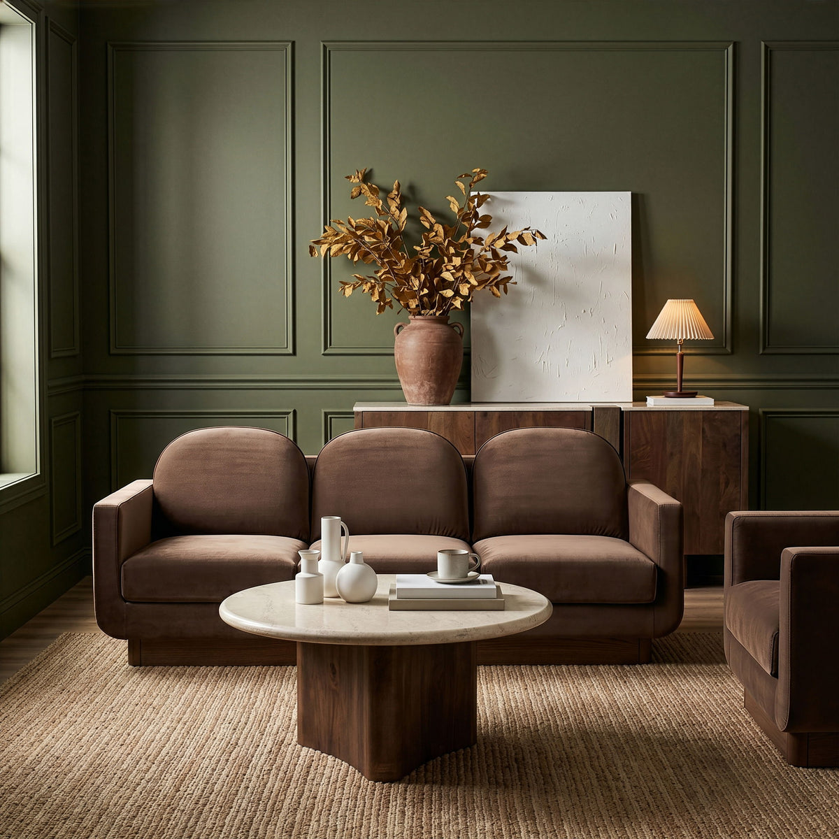 Diviento - Velvet Performance Fabric Upholstered Sofa