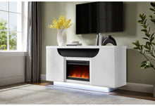 Load image into Gallery viewer, Aileen - 66" Entertainment Unit With LED, Speakers, Crystal Inserts And Pop Up Center Doors - White
