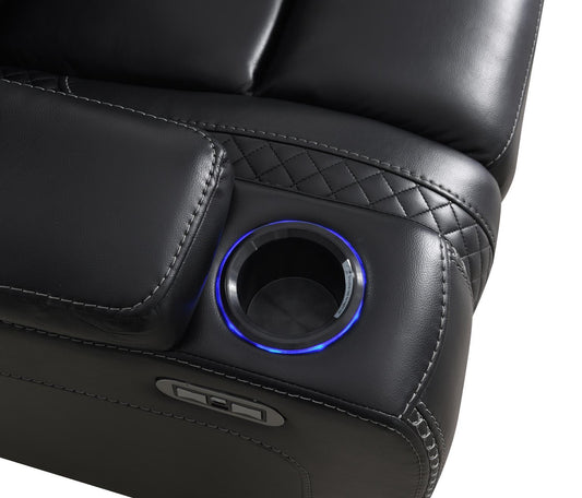 U92 - LED Power Reclining With Power Headrest, Bluetooth Speaker, And Drop Down Table Loveseat - Black