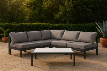 Nizuc - Outdoor Patio 5 Piece Modular Sectional With Gray Frame