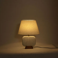 Load image into Gallery viewer, Solis - 14" Genuine Marble And Mango Wood Base With Linen Textured Fabric Shade Table Lamp
