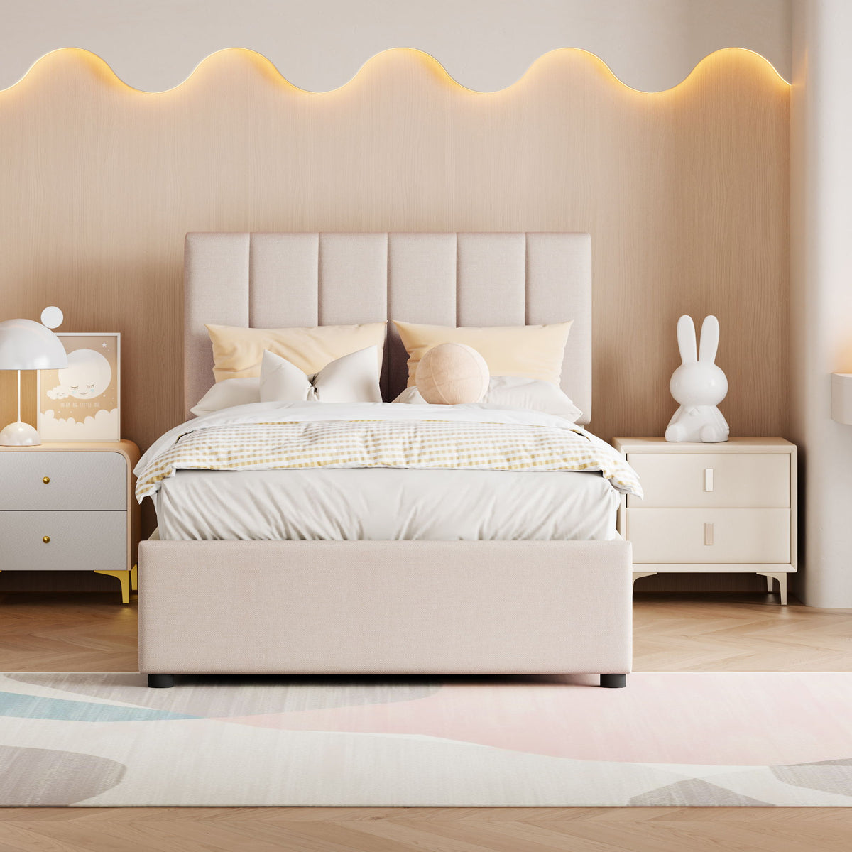 Upholstered Platform Bed With A Hydraulic Storage System