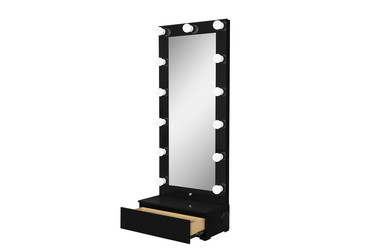 Ella - Narrow Tall Mirror With Drawer And Speakers - Black