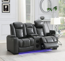 Load image into Gallery viewer, U93 - LED Power Reclining With Power Headrest, Bluetooth Speaker, And Drop Down Table Loveseat - Dark Gray
