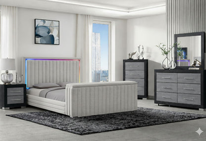 Elias - Queen Bed With Immersive Sound Speaker, LED, TV Lift, And Fireplace - Gray
