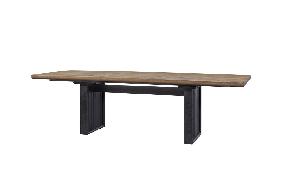 Elure - Double Pedestal Table With Leaf - Peppercorn / Light Brown