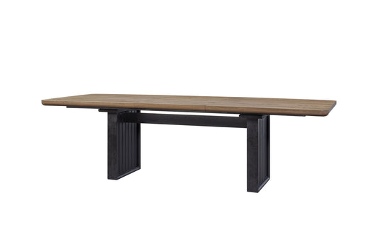 Elure - Double Pedestal Table With Leaf - Peppercorn / Light Brown