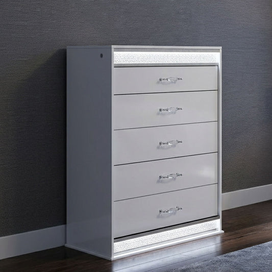 Glam - 5 Drawer Chest With LED Lighting - White