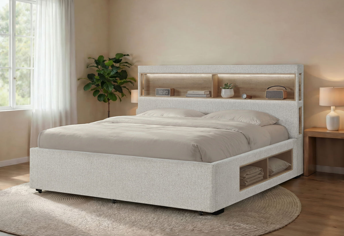 Sadie / Mariah - 5 Piece King Bedroom Set (Bed, Dresser & Mirror, Nightstand, Chest) - Beige