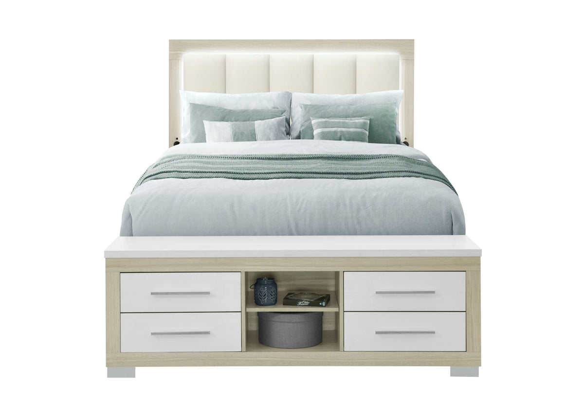 Emma - Queen Bed Footboard And Slats - Natural / White