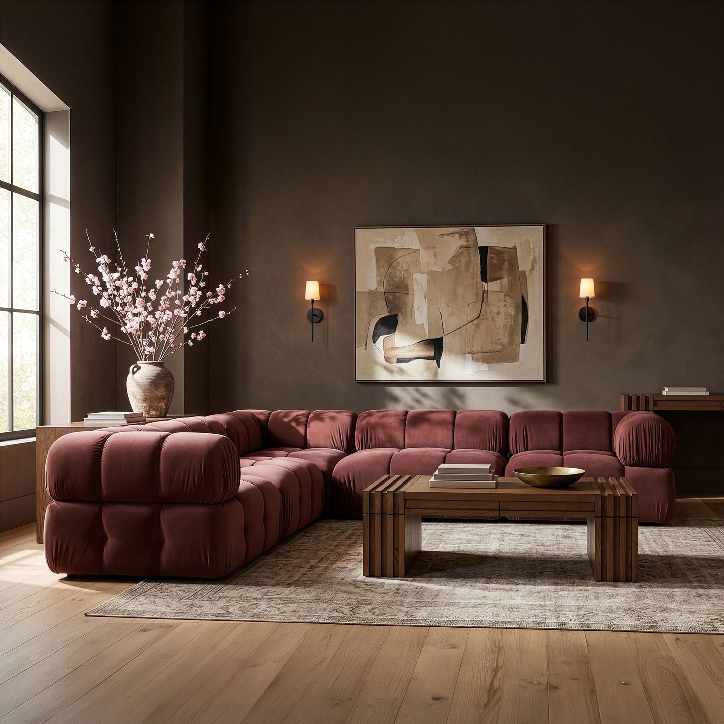 Orin - Velvet 5 Piece Modular Corner Sectional