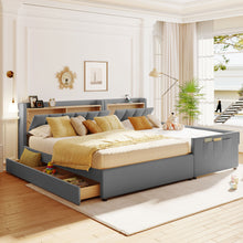 Load image into Gallery viewer, Upholstered Mother &amp; Child Bed With Hydraulic Storage System, Drawer Box, Bedhead Storage Shelf And 2 Pairs Of Sockets &amp; USB Ports
