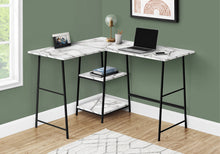 Load image into Gallery viewer, Computer Desk, Home Office, Corner, Storage Shelves, L Shape, Work, Laptop, Marble Look Laminate, Contemporary, Modern
