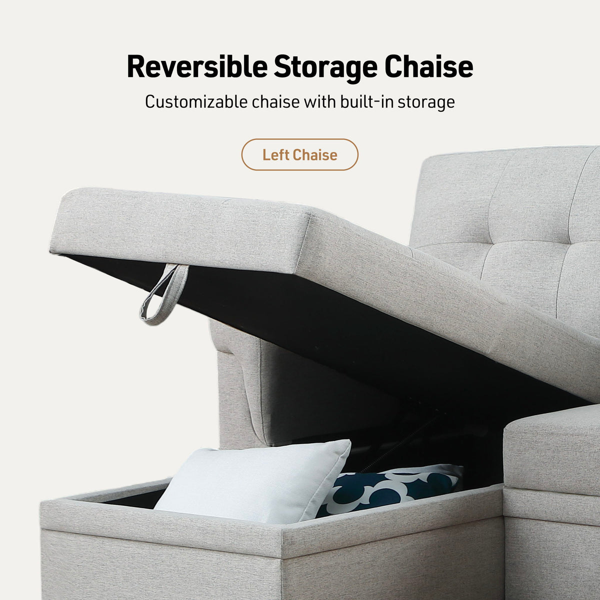 Lucca - Reversible Sleeper Sectional Sofa With Storage Chaise - Ego Home Furniture