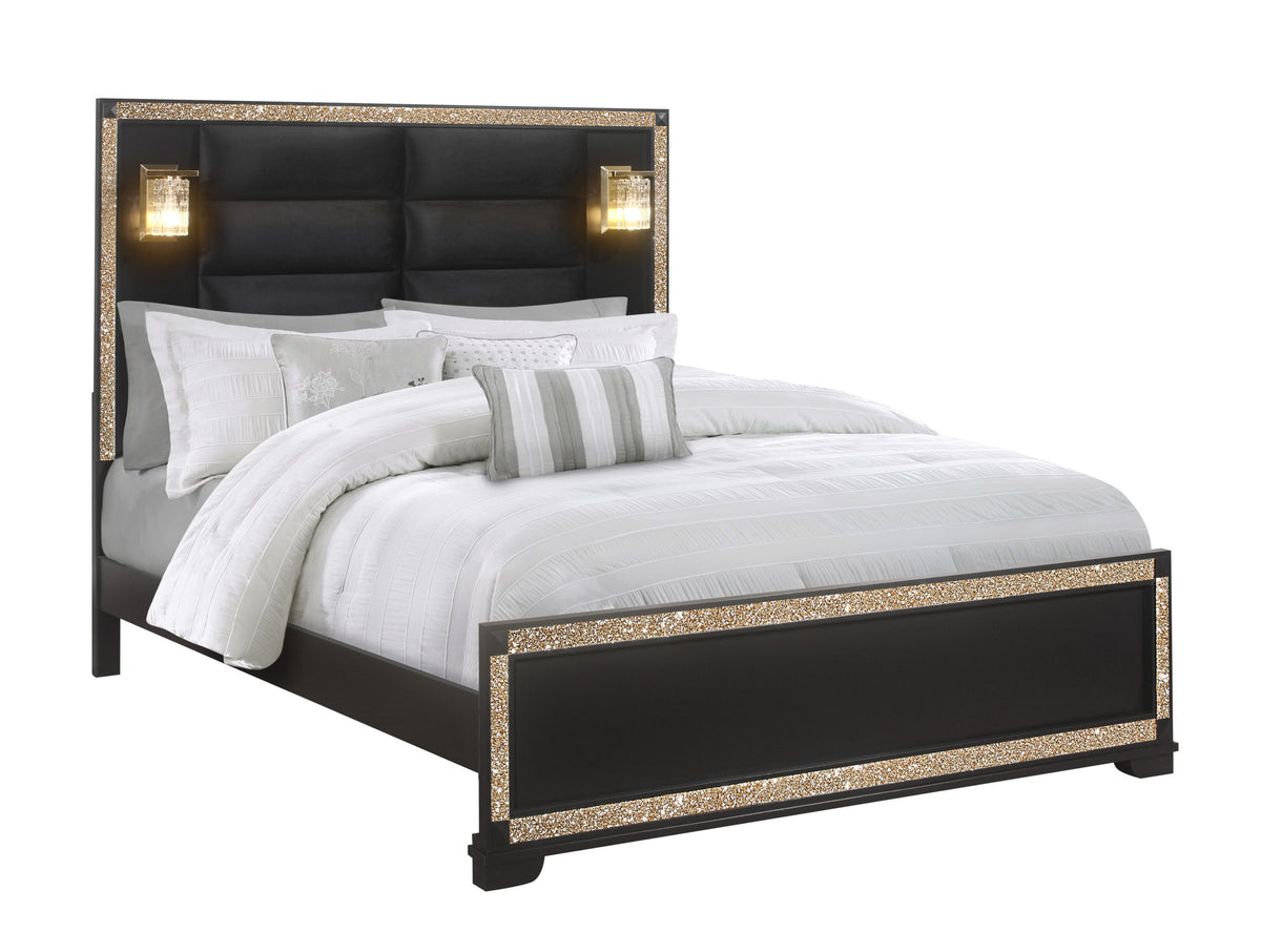 Blake - King Bed Headboard & Footboard - Black / Gold