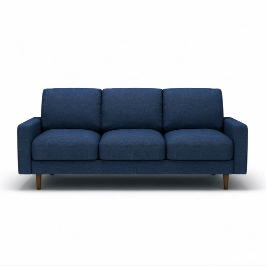 3 Seater Sofa With Loose Back Cushions And Accent Pillows For Living Room - Dark Blue