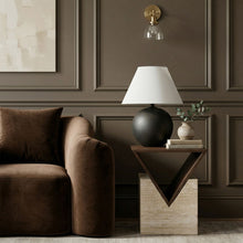 Load image into Gallery viewer, Opus - Travertine And Mango Wood End Table - Brown / Beige
