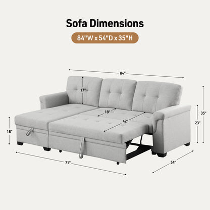 Lucca - Reversible Sleeper Sectional Sofa With Storage Chaise - Ego Home Furniture