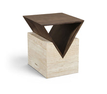 Load image into Gallery viewer, Opus - Travertine And Mango Wood End Table - Brown / Beige
