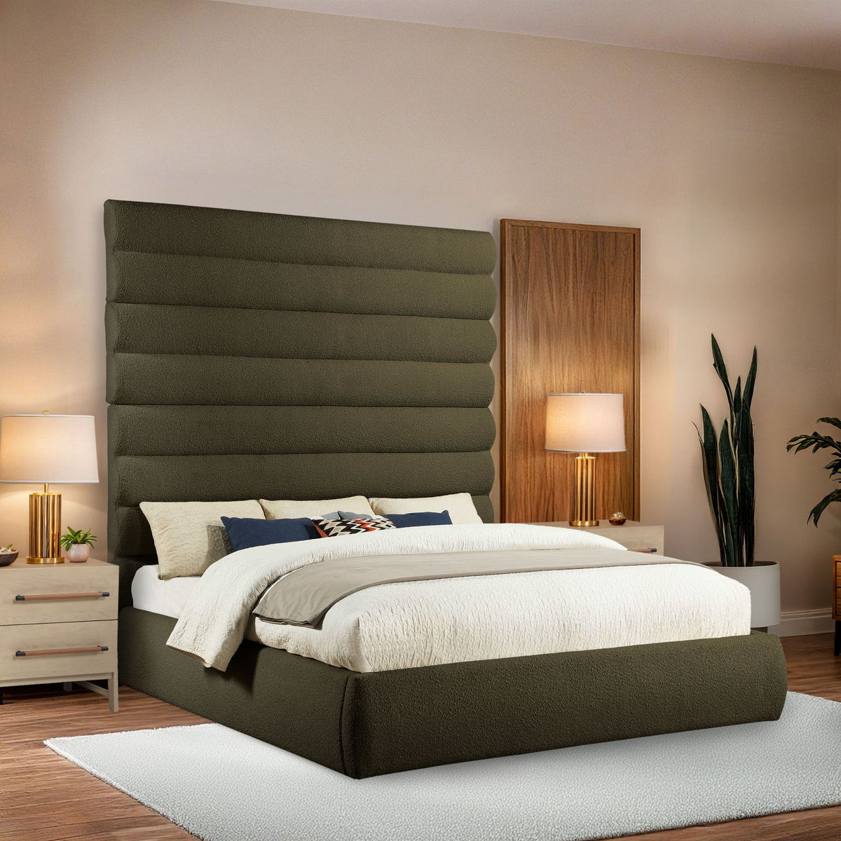 Adam - Boucle Fabric Bed With 89" Headboard